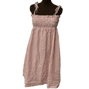 Buddy Love Pink Red Smocked Stripes Seersucker Shoulder Ties Lexi Dress Size L